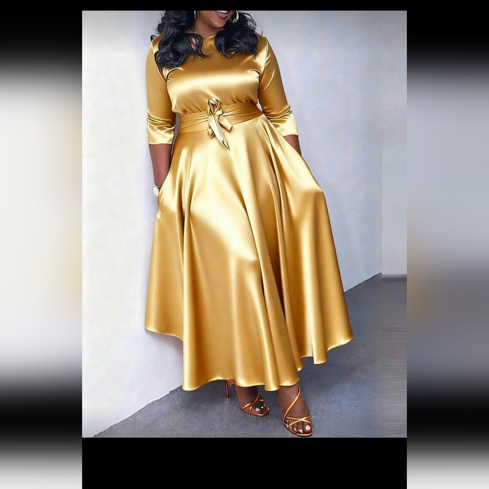 SHEIN Gold Satin Midi Dress